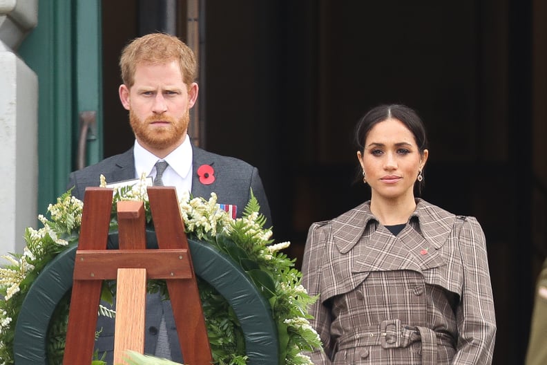WELLINGTON, NEW ZEALAND - OCTOBER 28:  Prince Harry, Duke of Sussex and Meghan, Duchess of Sussex Laying Wreath at the National War Memorial on October 28, 2018 in Wellington, New Zealand. The Duke and Duchess of Sussex are on their official 16-day Autumn