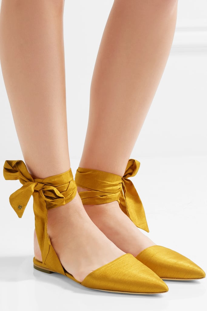 "I haven't shopped for a new pair of flats in awhile and think it's time to add a color other than black or beige to my collection. Sam Edelman's satin point-toe flats ($90) look luxurious, and I like the tie-up details on the ankles." — ML