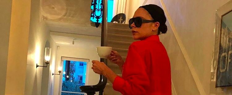 Victoria Beckham Wearing Red Dress With Cutout