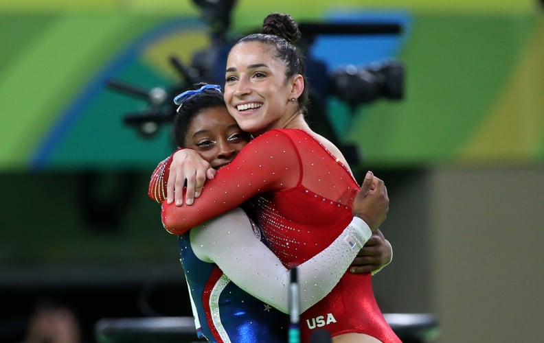 When Simone Biles won gold and grabbed Aly Raisman, who won silver, to join her on the podium.