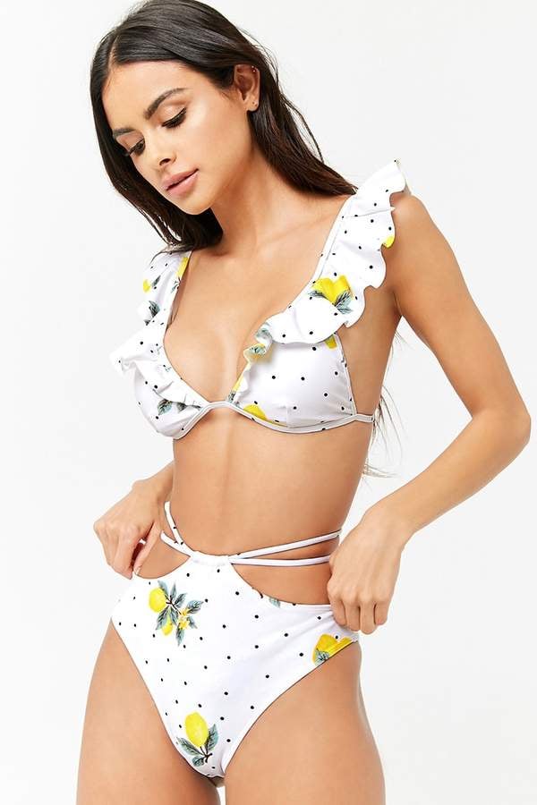Forever 21 Lemon & Polka Dot Print High-Waisted Bikini Cheap Bikinis 20...