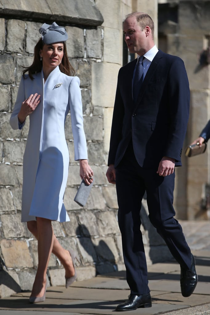 Kate Middleton Wearing a Blue-Gray Alexander McQueen Coat For Easter 2019