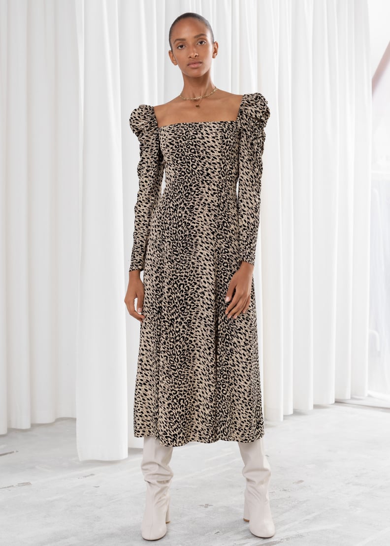 & Other Stories Ruched Leopard Maxi Dress