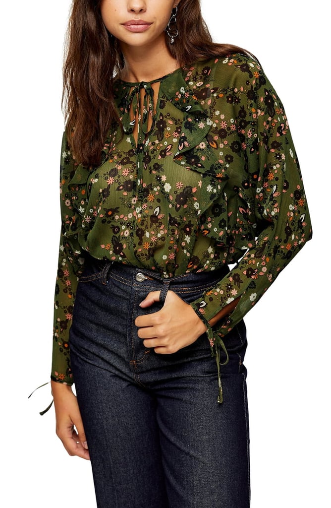 Topshop Floral Ruffle Chiffon Blouse