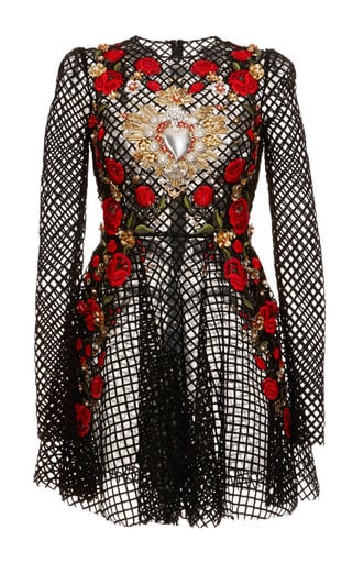 Netted Lace Rose Embroidered Long Sleeve Dress