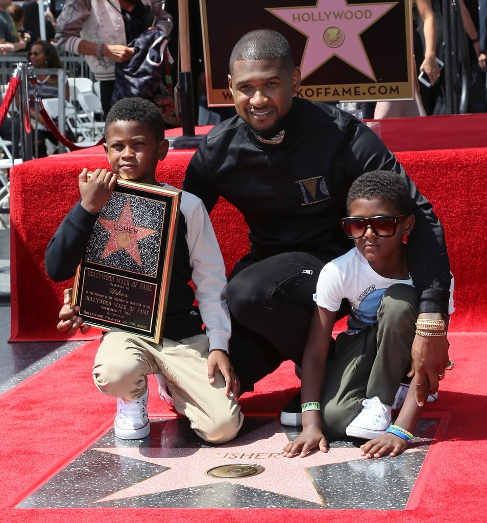Usher and His Sons at Hollywood Walk of Fame September 2016