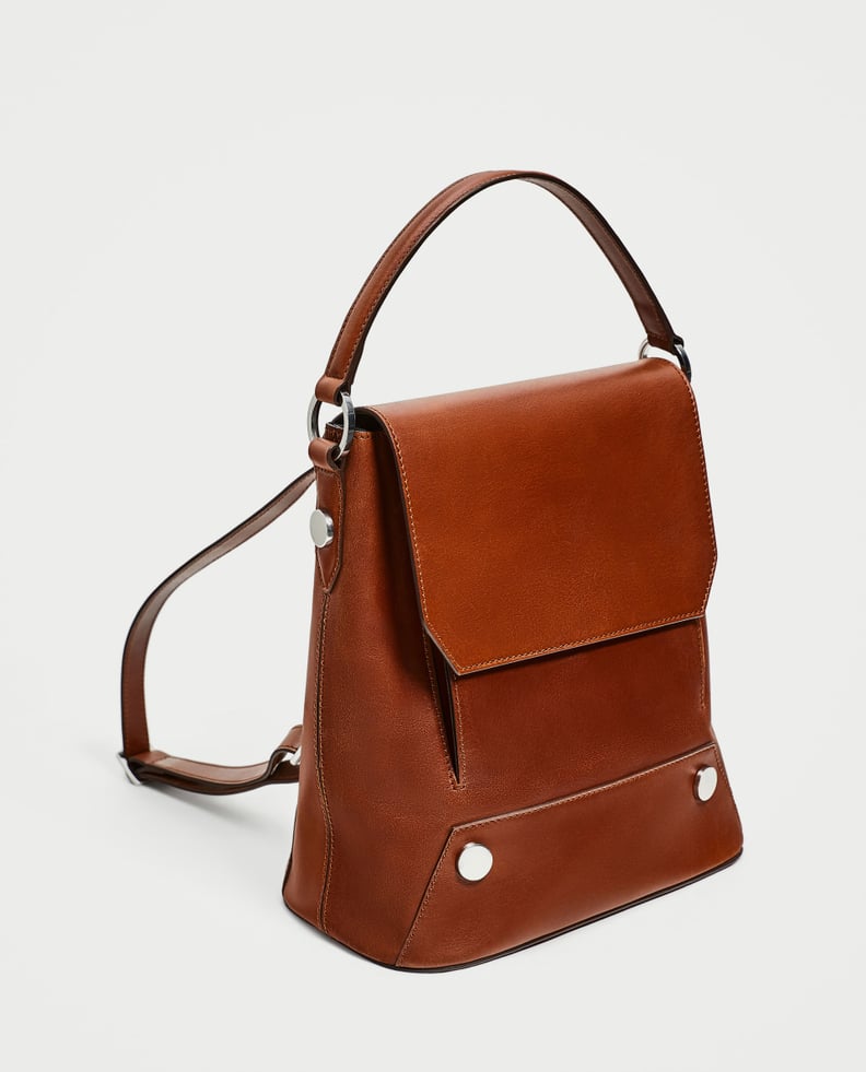 Zara Leather Backpack With Buttons