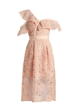 Self-Portrait Asymmetric Floral Lace Midi Dress