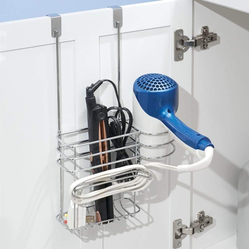 MDesign Metal Over Door Hair Care & Styling Tool Storage Organizer