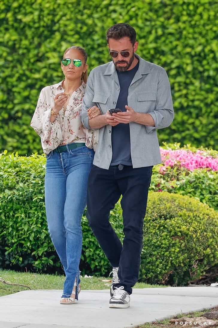 J Lo's Floral Blouse and Split-Hem Jeans With Ben Affleck | POPSUGAR Fashion