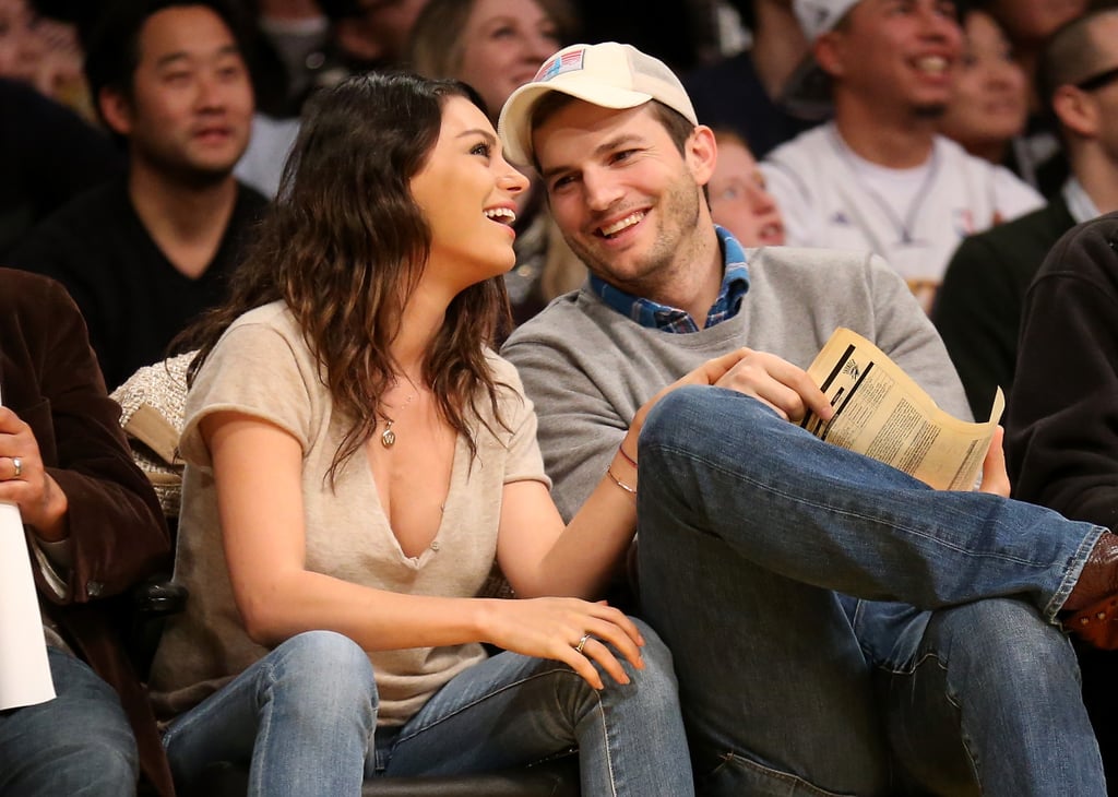 Mila Kunis and Ashton Kutcher at Lakers Game Dec. 2014