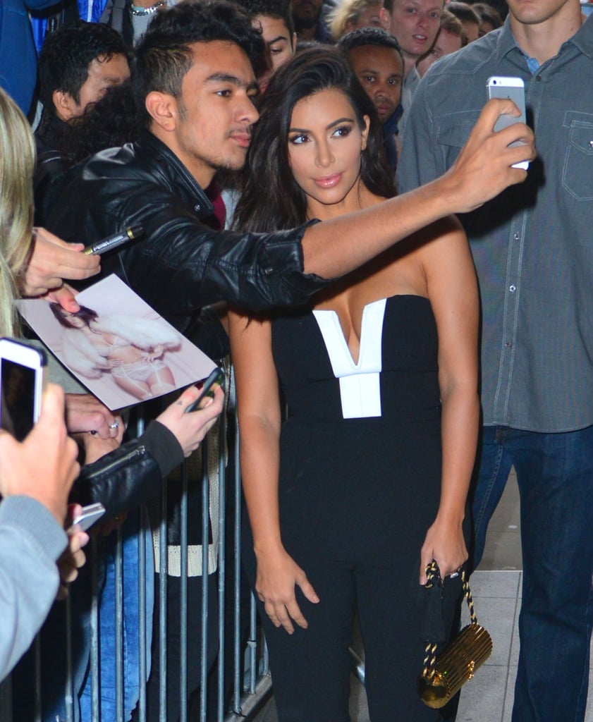 Kim Kardashian took a selfie with a fan in London on Wednesday.