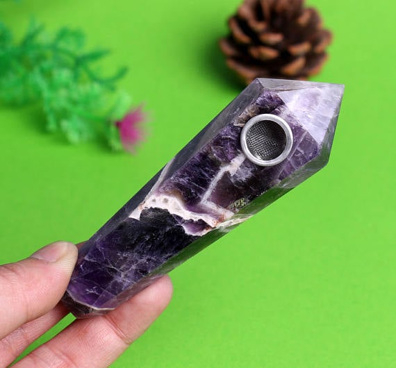Chevron Banded Amethyst Crystal Pipe