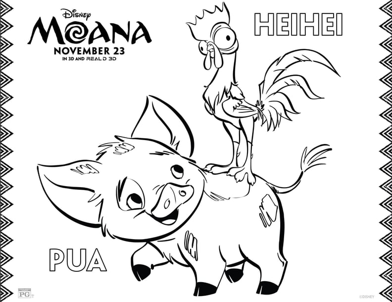 Pua and HeiHei Printable Moana Coloring Sheet