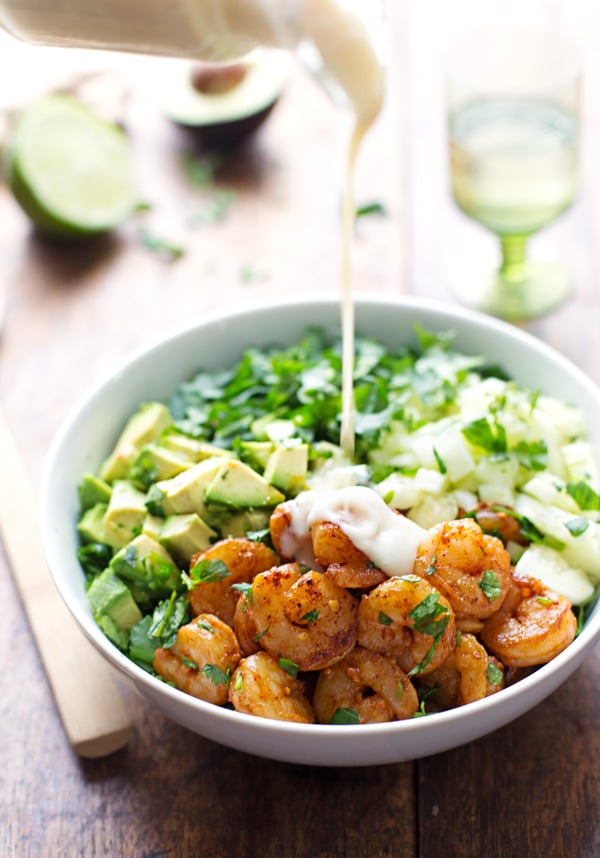 Shrimp and Avocado Salad With Miso Dressing