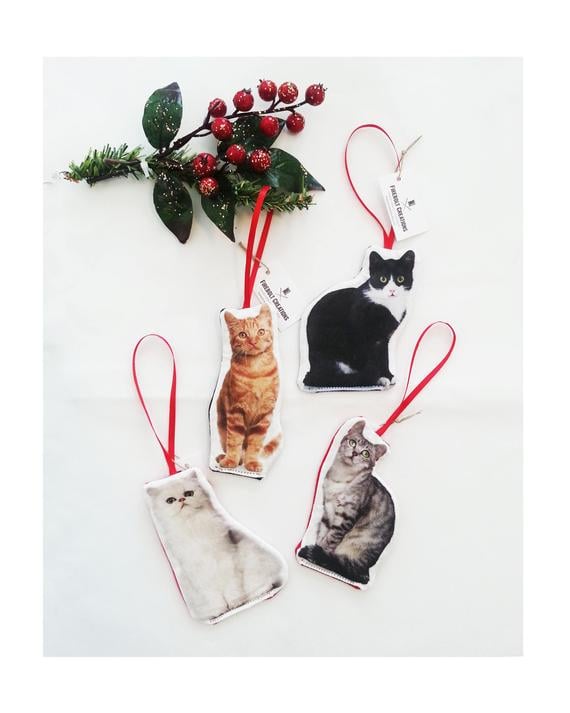 Stuffed Cat Christmas Ornaments