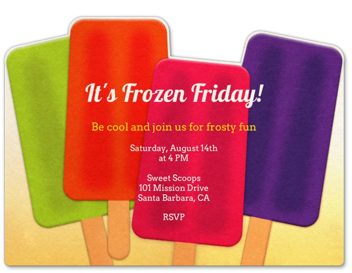 This bright Popsicle invite (price upon request) is a sweet way to welcome guests to your event.