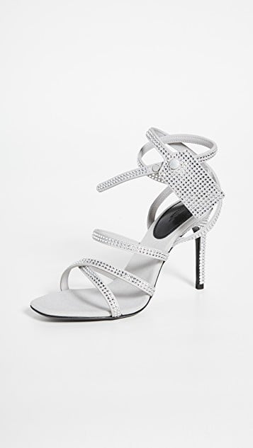 Off-White Crystal Satin Zip-Tie Sandals