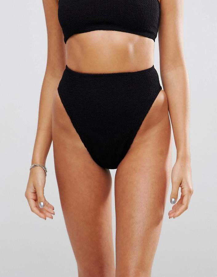 Try the ASOS Mix and Match Crinkle High Leg High Waist Bikini Bottom ($23) for a super slimming cut.