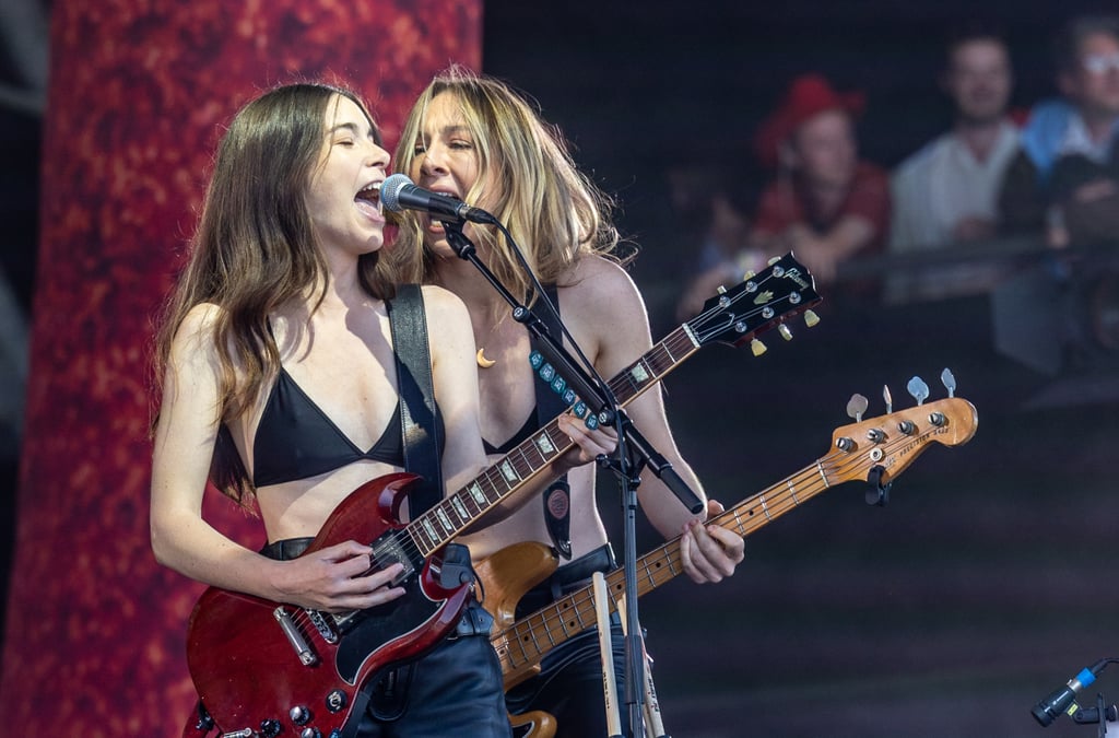 Haim Wearing Black Bras and Leather Pants at Glastonbury