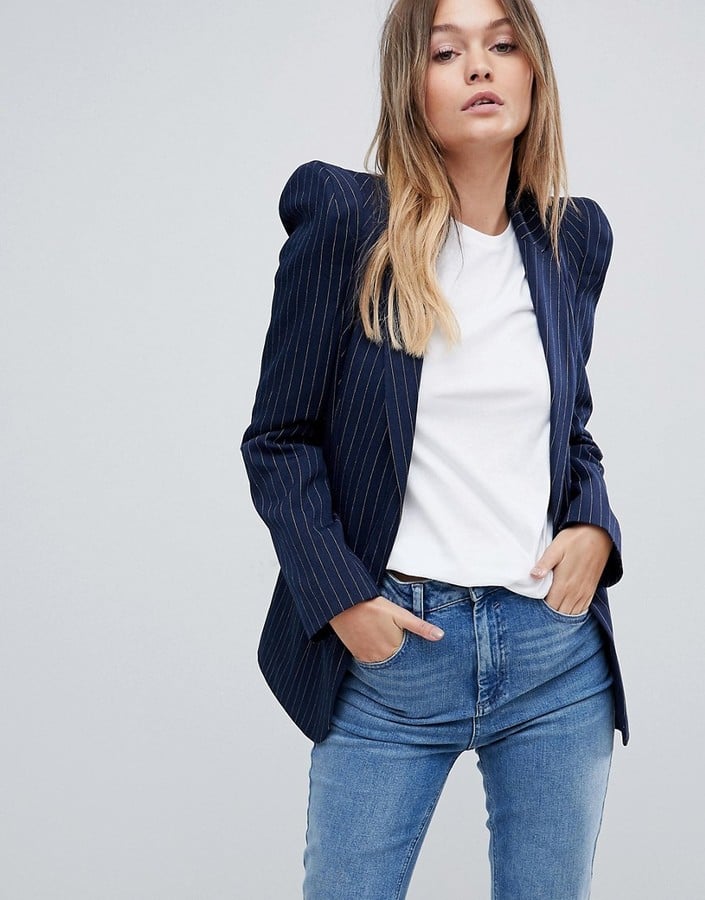 ASOS Tailored Pinstripe Blazer With Shark Shoulder