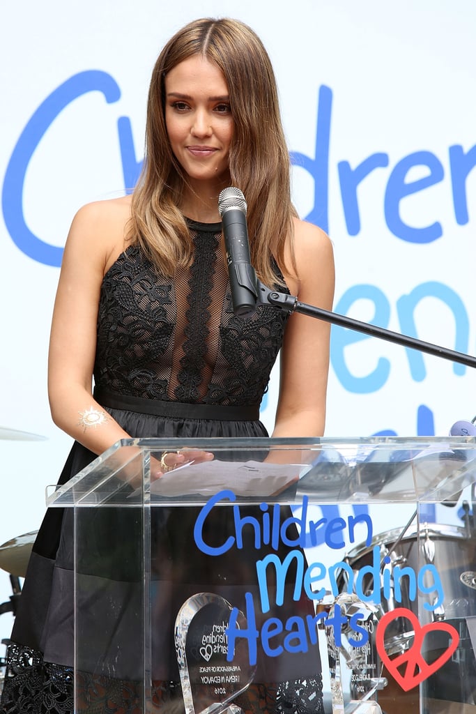 Jessica Alba's Lace Little Black Dress June 2016