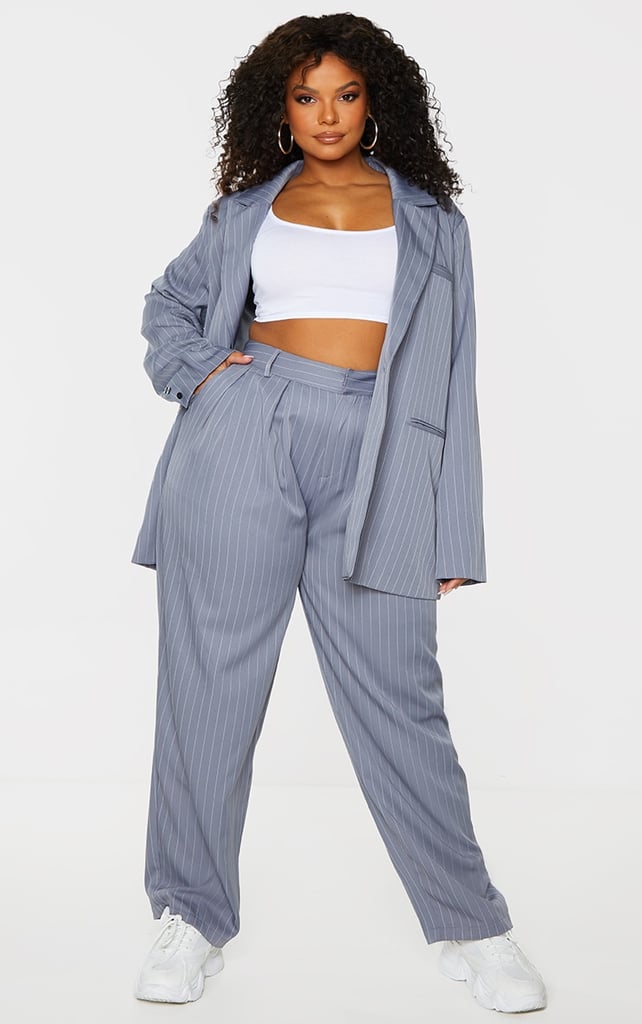PrettyLittleThing Charcoal Grey Pinstripe Woven High Waisted Cigarette Pants