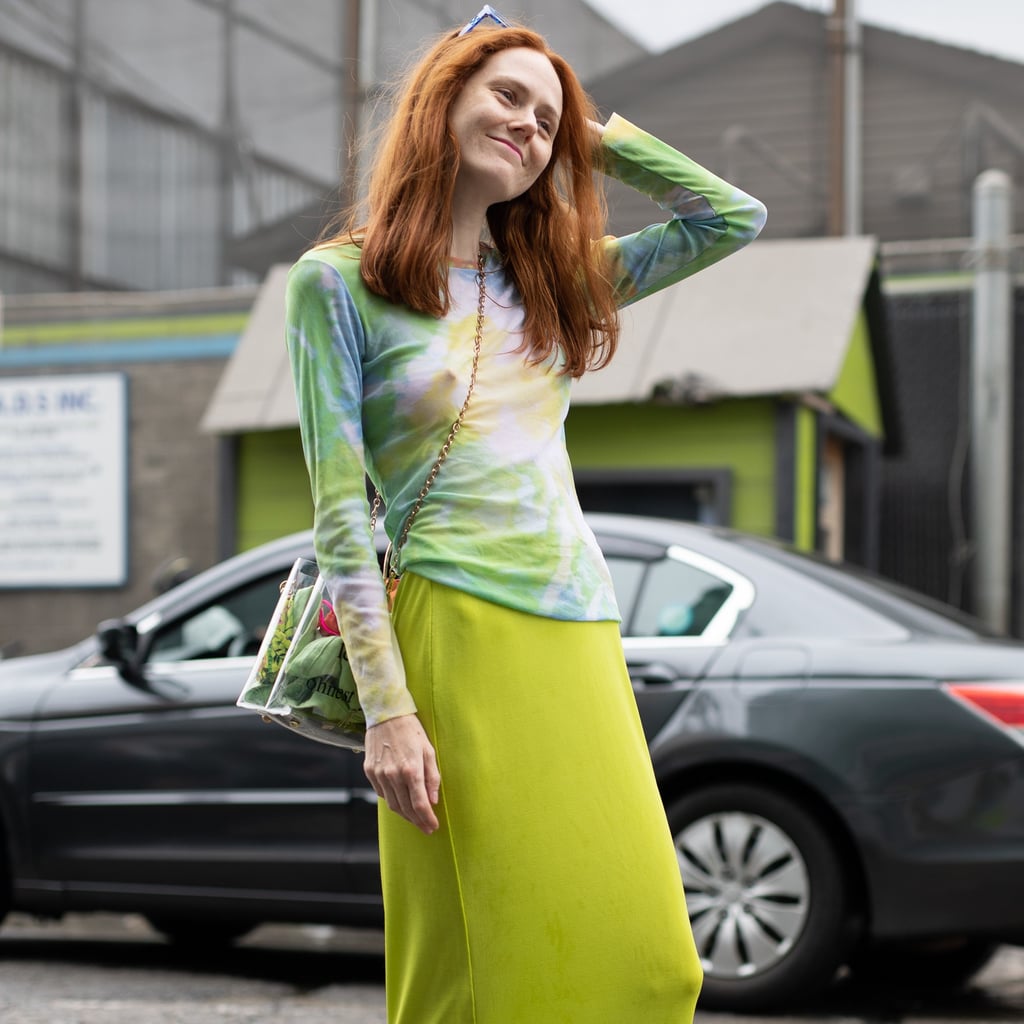Stradivarius tie dye pleated midi skirt in green top