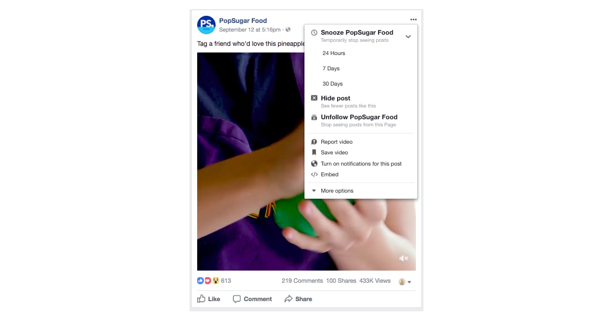 Decide how long you want to "snooze" a person, a group, or a page