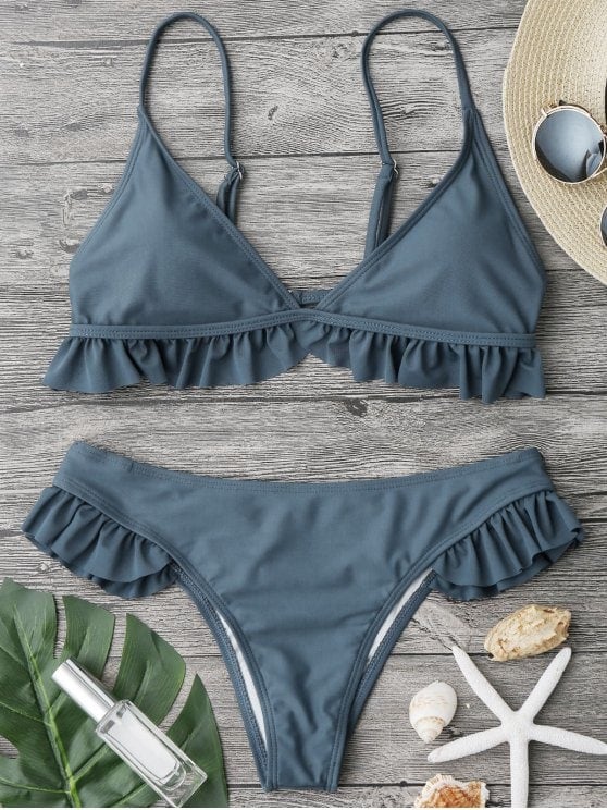 Zaful Ruffle Padded Plunge Bikini Set