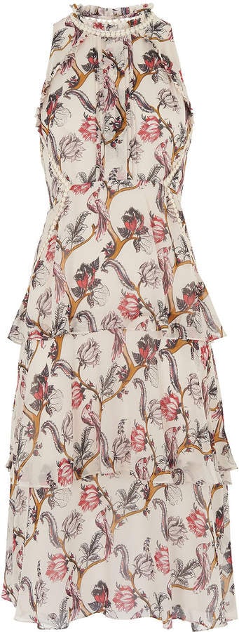 Whistles Bird Print Silk Tiered Dress