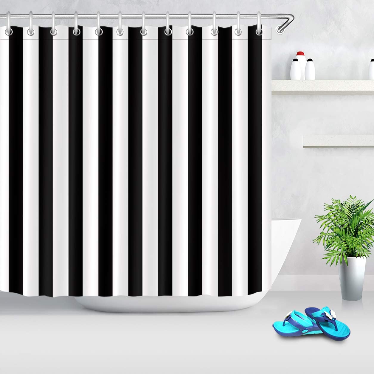 Lb Black And White Shower Curtain Striped Bathroom Curtain