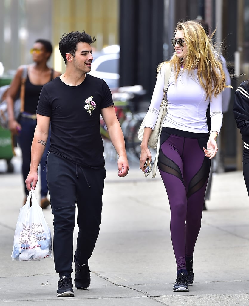 Gigi isn't afraid of rocking a bold purple pair too.