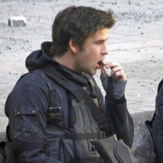 Liam Hemsworth Eating Chocolate on the Mockingjay Set