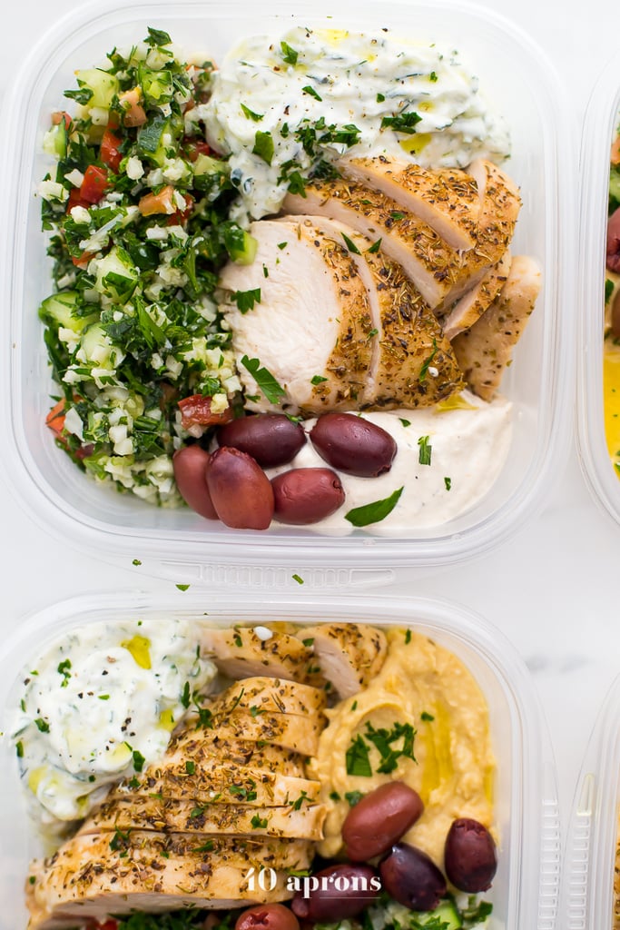 Cauliflower Rice Tabbouleh With Chicken, Baba Ganoush, and Olives