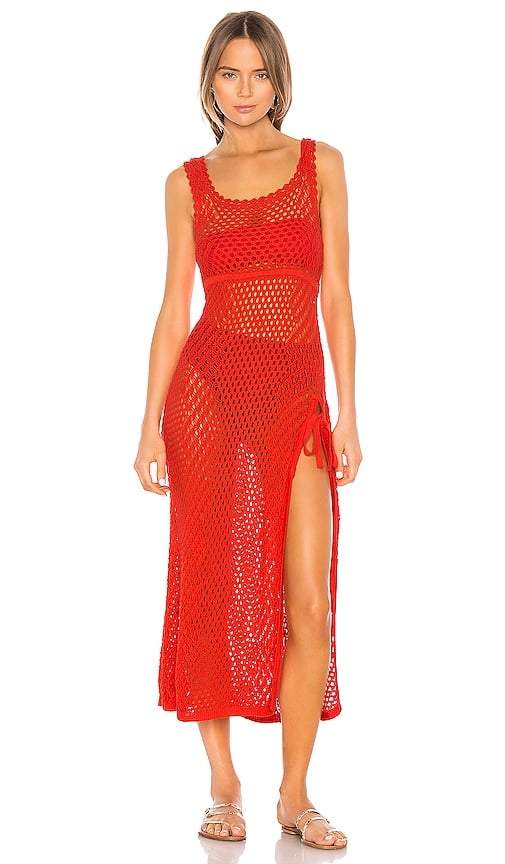 Camila Coelho Athena Crochet Dress in Coral Red
