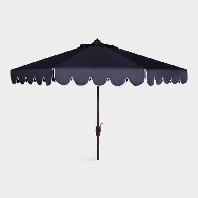 Navy and White Single Scallop Tilting Outdoor Umbrella
