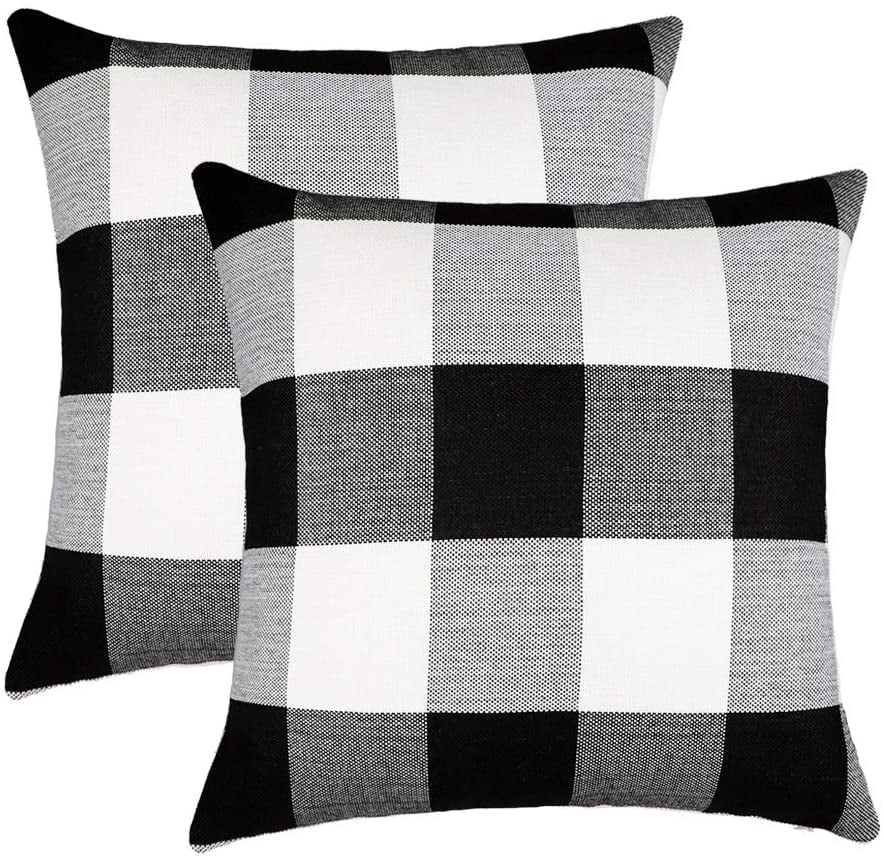4TH Emotion Store Set of Two Farmhouse Buffalo Check Plaid Pillow Covers