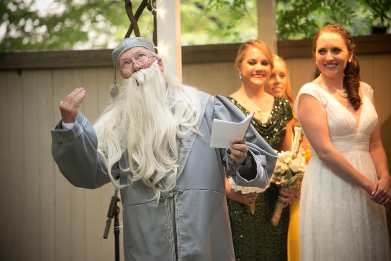 Real wedding with officiant dressed as harry potter