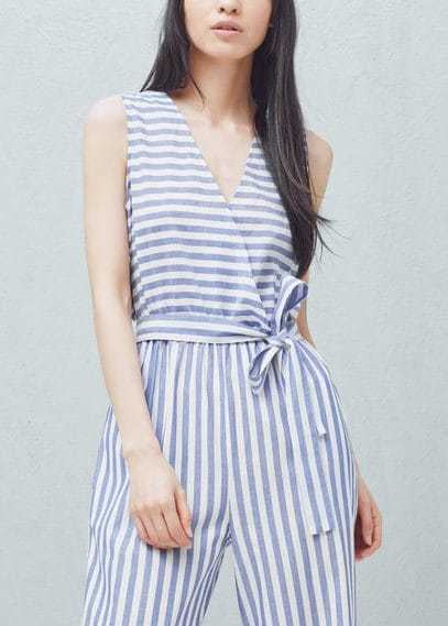 Mango Outlet Striped Cotton Jumpsuit