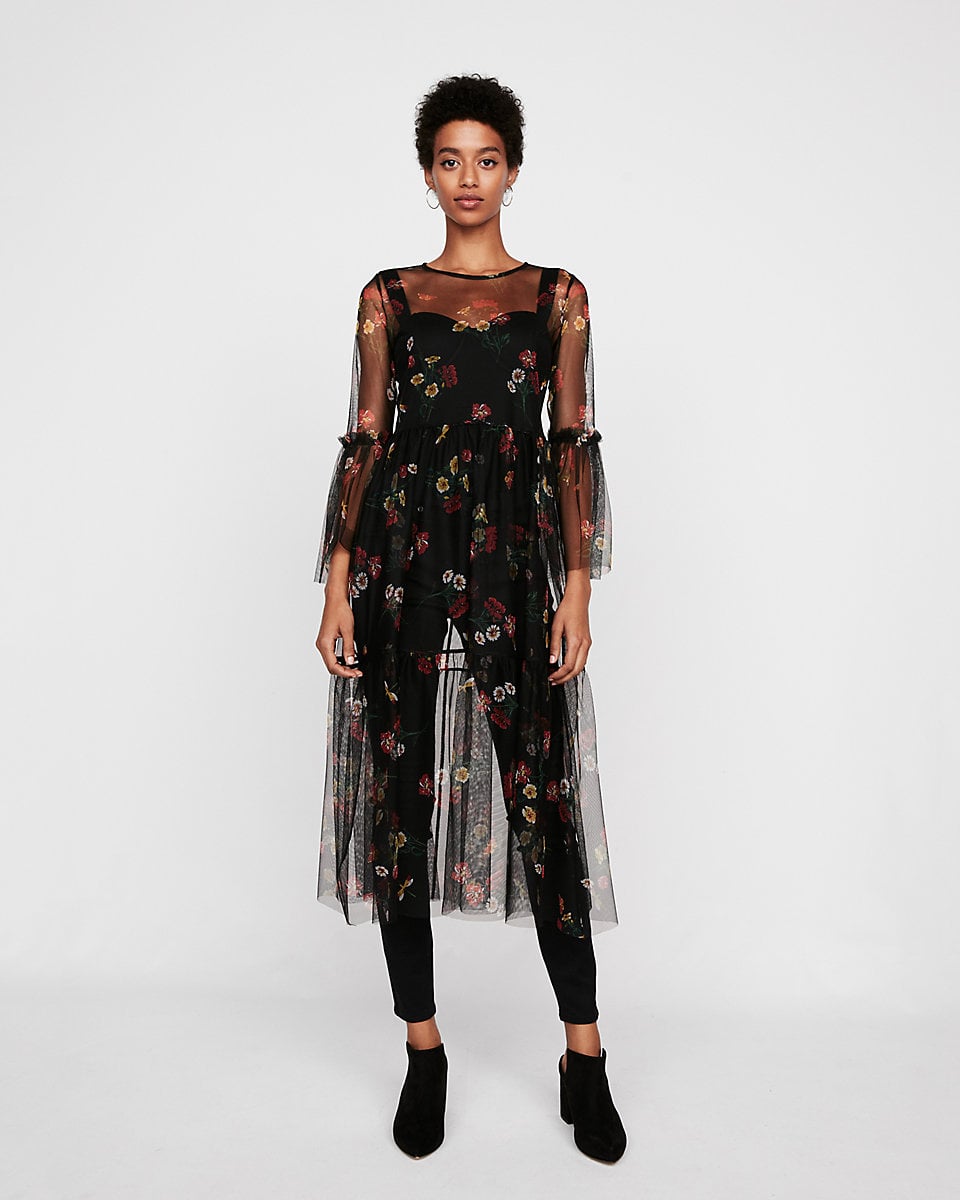 Express Sheer Floral Fit And Flare Midi ...