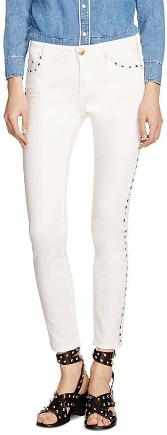 Maje Paolo Studded Jeans in Ecru ($275)