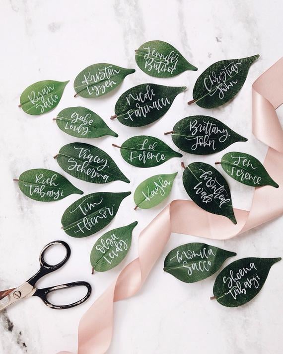 Fresh Leaf Wedding Place Cards