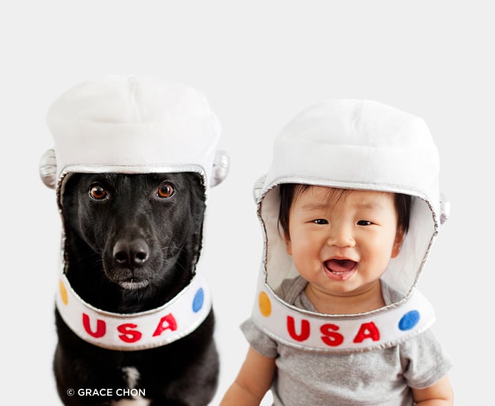 Dog and Baby Dress Up in Matching Outfits Dog and Baby Dress Up in Matching Outfits