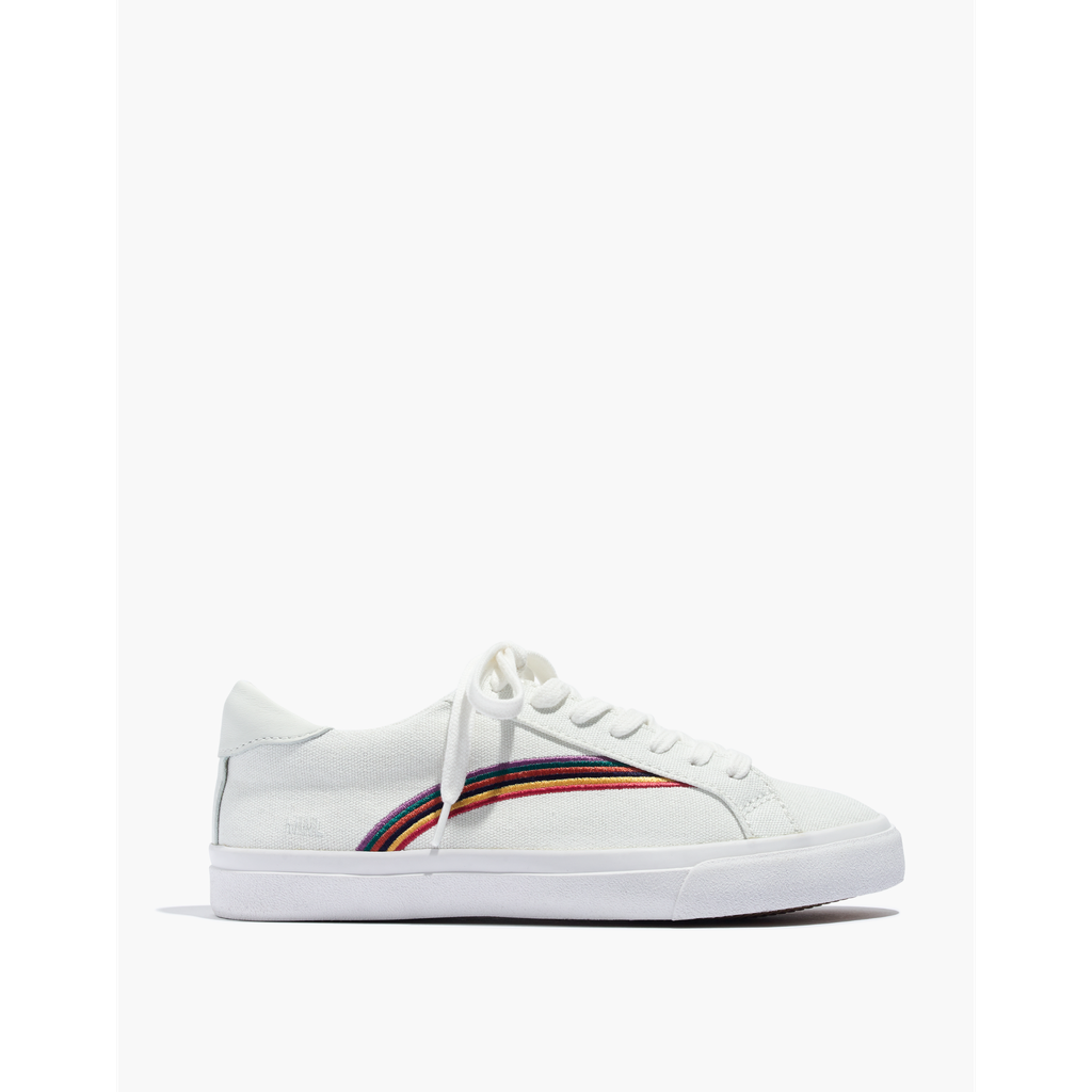 Low-Top Sneakers in White Rainbow Embroidered Canvas