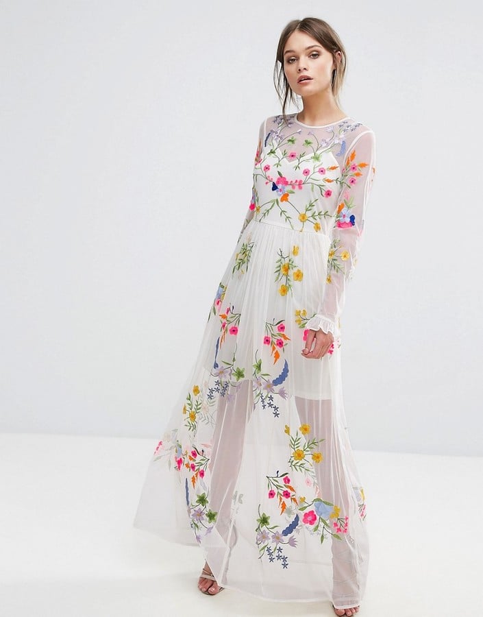 Frock and Frill Frock And Frill Allover Embroidered Plunge Front Maxi Dress   Frock and frill Maxi dress Embroidered maxi dress