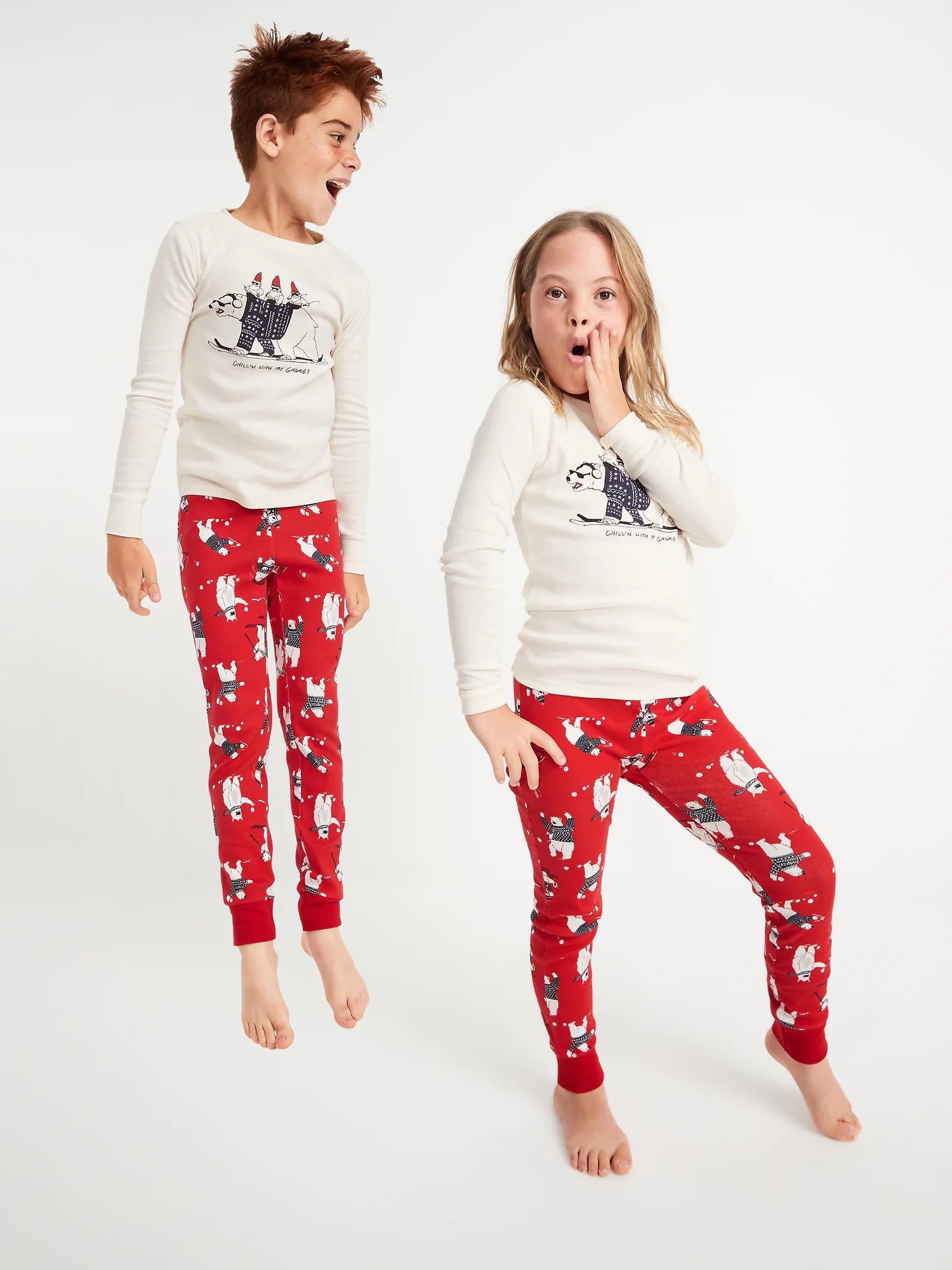 Sleep On It Girls Red Navy Blue What Fun Christmas Pajamas with Socks 