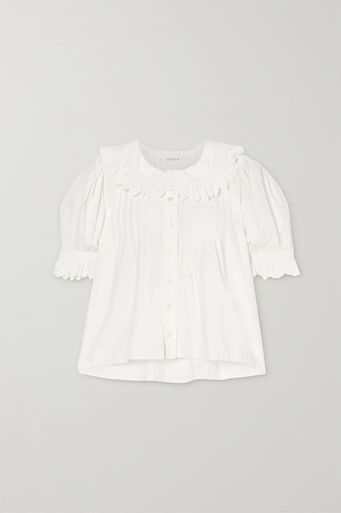 DÔEN Rune scalloped embroidered cotton-poplin blouse