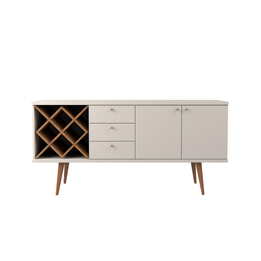 Manhattan Comfort Utopia Off-White and Maple Cream 4-Bottle Wine Rack Sideboard