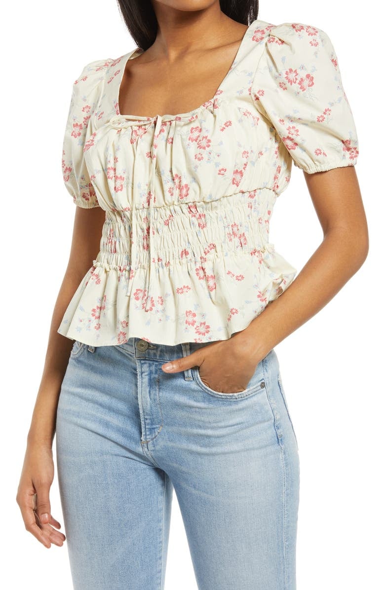 WAYF Lucian Floral Smocked Waist Top